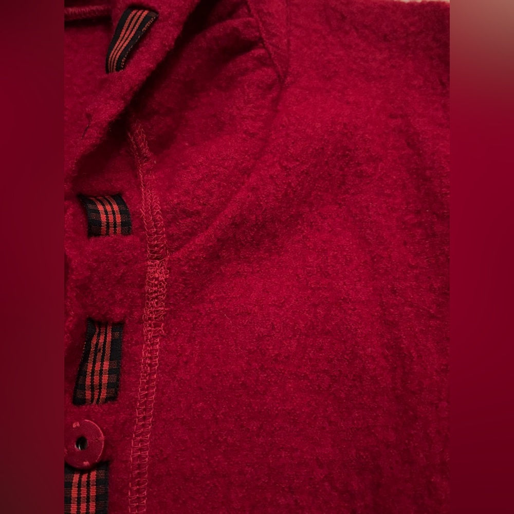 Vintage 90s Y2K Red Wool Button-Up Jacket Cardigan w/ Black Plaid Trim - XS - Picture 14 of 14